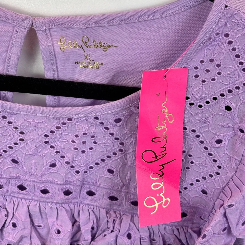 NWT Lilly Pulitzer Lavender Eyelet Lace Ruffle Sleeveless Bev Top Purple sz XL - Picture 7 of 9